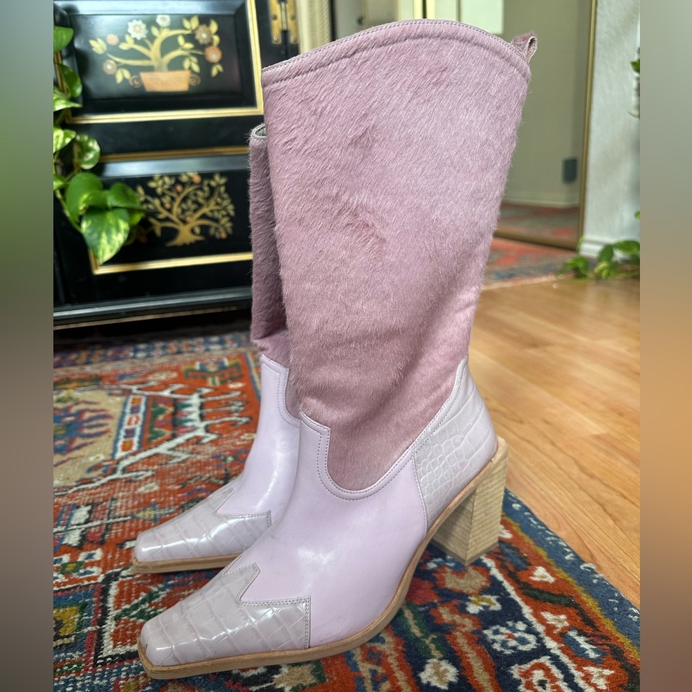Size 8.5 Pink Croc-embossed/Calf Hair Jeffrey Campbell Boots